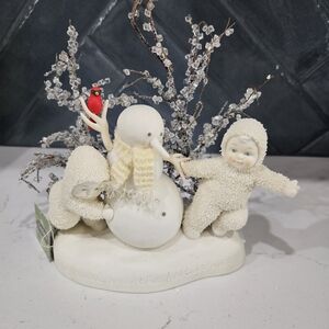 Department 56 Snowman with Children and Red Bird Figurine